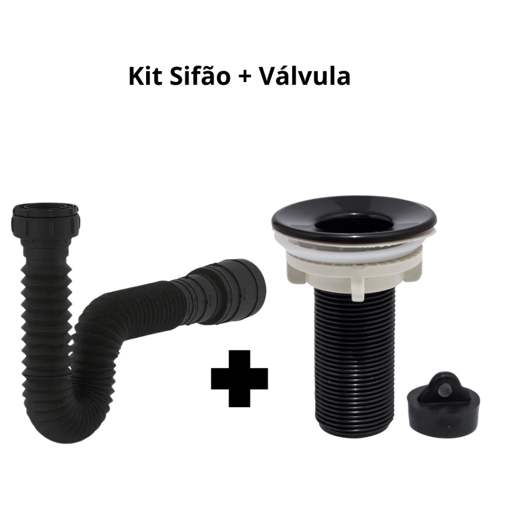KIT Sifão + Válvula Lavatório 7/8" - Preto ABS