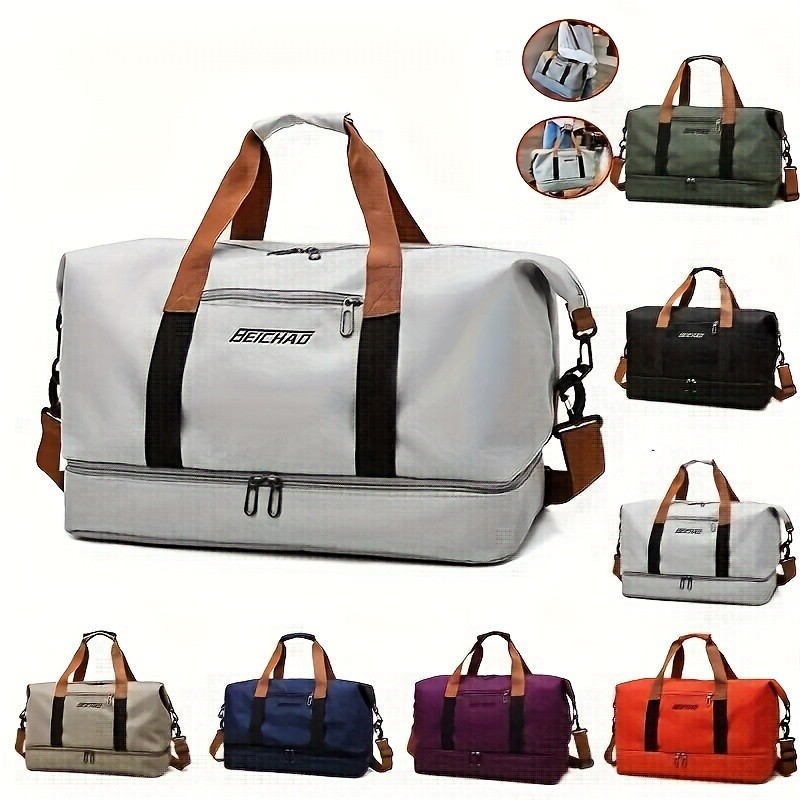 Bolsa De Viagem Impermeável De Grande Capacidade De Camada Dupla Leve E Com Zíper De Duffe...