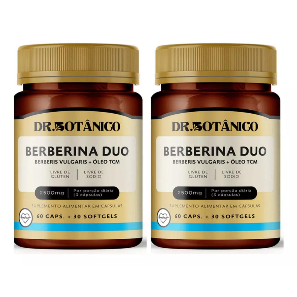 BERBERINA DUO (BERBERINA VUL+ ÓLEO TCM) 2500 MG 60 CAPS+30 SOFTGEL KIT COM 2 POTES