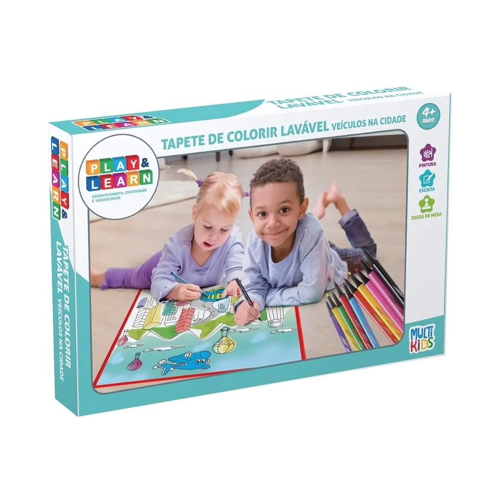 Tapete Lavável Infantil Play & Learn Veículos na Cidade 50x50cm Multikids Brinquedo Atitivades Bebê