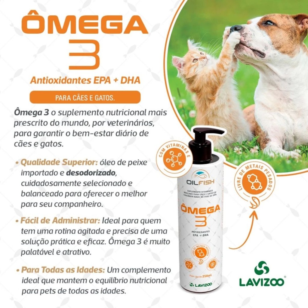 Detalhes do Omega 3 Oil Fish 250ml Suplemento Para Cão e Gato - Lavizoo