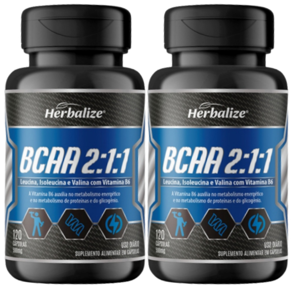 Combo 2 Suplemento Alimentar Bcaa 2:1:1 Herbalize Aminoácidos Essenciais Para Treino