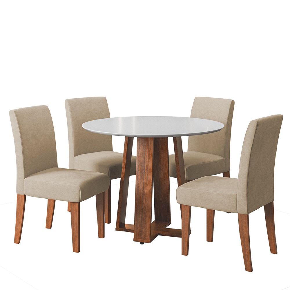 Conjunto Sala de Jantar Mesa Athenas Redonda 4 Cadeiras Trieste Madeirado/Bege Dobuê em Oferta na Shopee