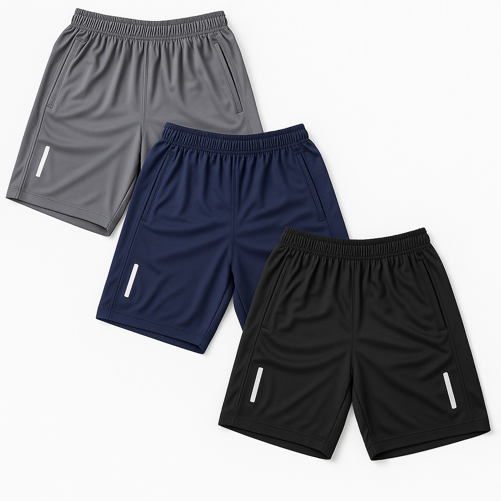 Kit 3 Pç Shorts Masculina Esporte Academia Ziper Refletivo Masculino