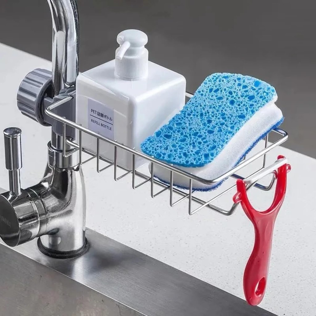 Suporte Organizador de Torneira Aço Inox para Cozinha Banheiro Lavanderia Sabonete Detergente Esponja suporte Aramado