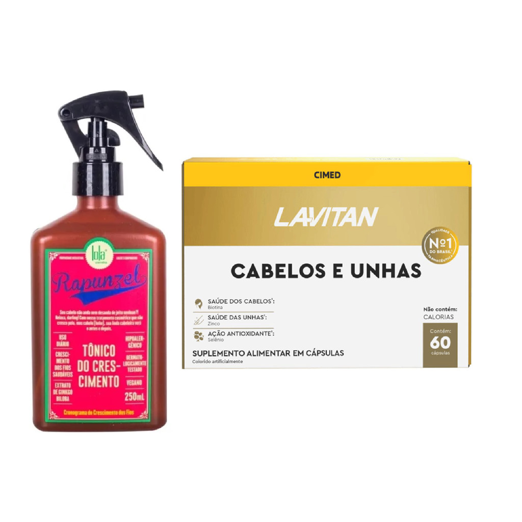 Kit Lavitan Cabelos e Unhas Com 60 caps e Tônico Rapunzel Lola Com 250ml