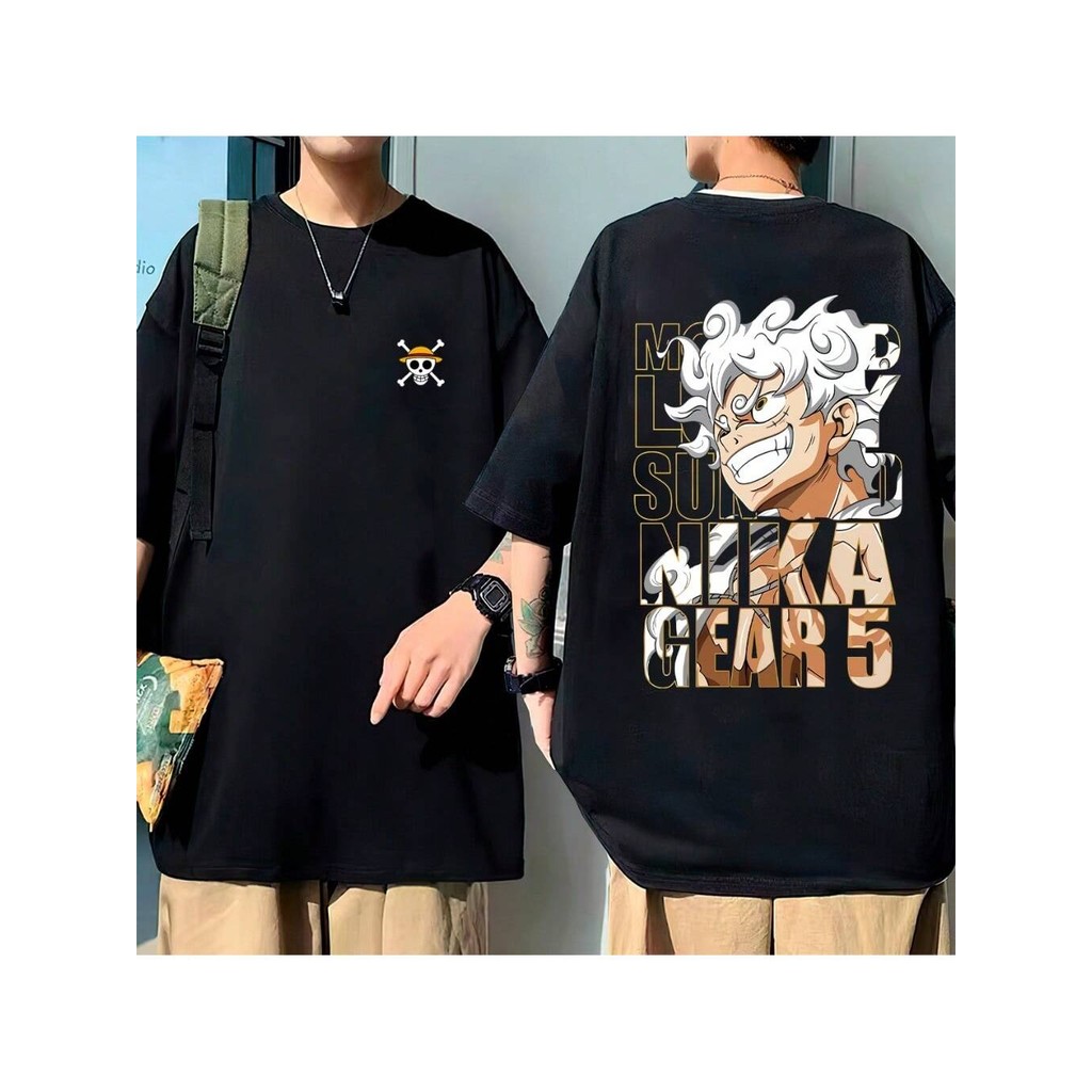 Camiseta One Piece Luffy Gear 5 Nika Pirata Chapeu De Palha Anime Japonês Mangá Geek Unissex 100% Algodão Oversized