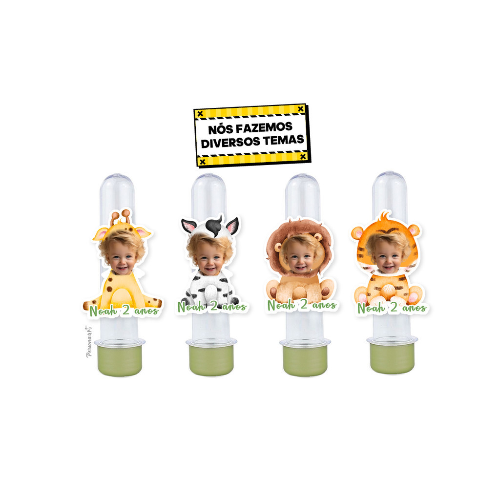 15 Apliques 3d para Tubete 13cm Tag Personalizado Toppers com Foto decoração rostinho Safari Baby
