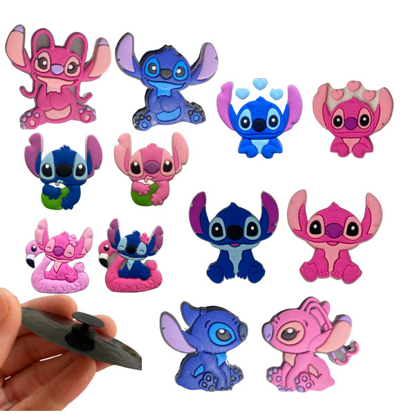 1 a 4 Pares de  Pins/Bottons Emborrachados Para Babuche - Stitch E Angel