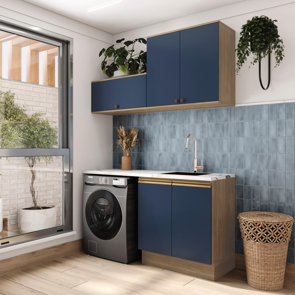Lavanderia Modulada Kappesberg Celeste 3 Peças Nogueira/Azul 160cm em Oferta na Shopee