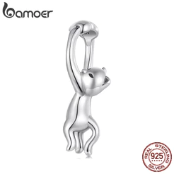 Bamoer 925 Prata Esterlina Pingente Gatinho Impertinente Pulseira Acessórios Femininos