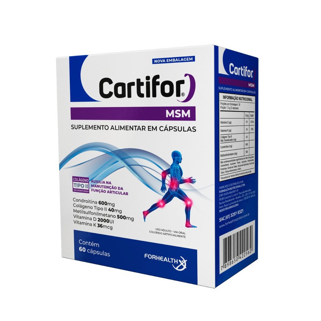 Cartifor MSM Colágeno Tipo II Vit D e K + Condroitina + MSM