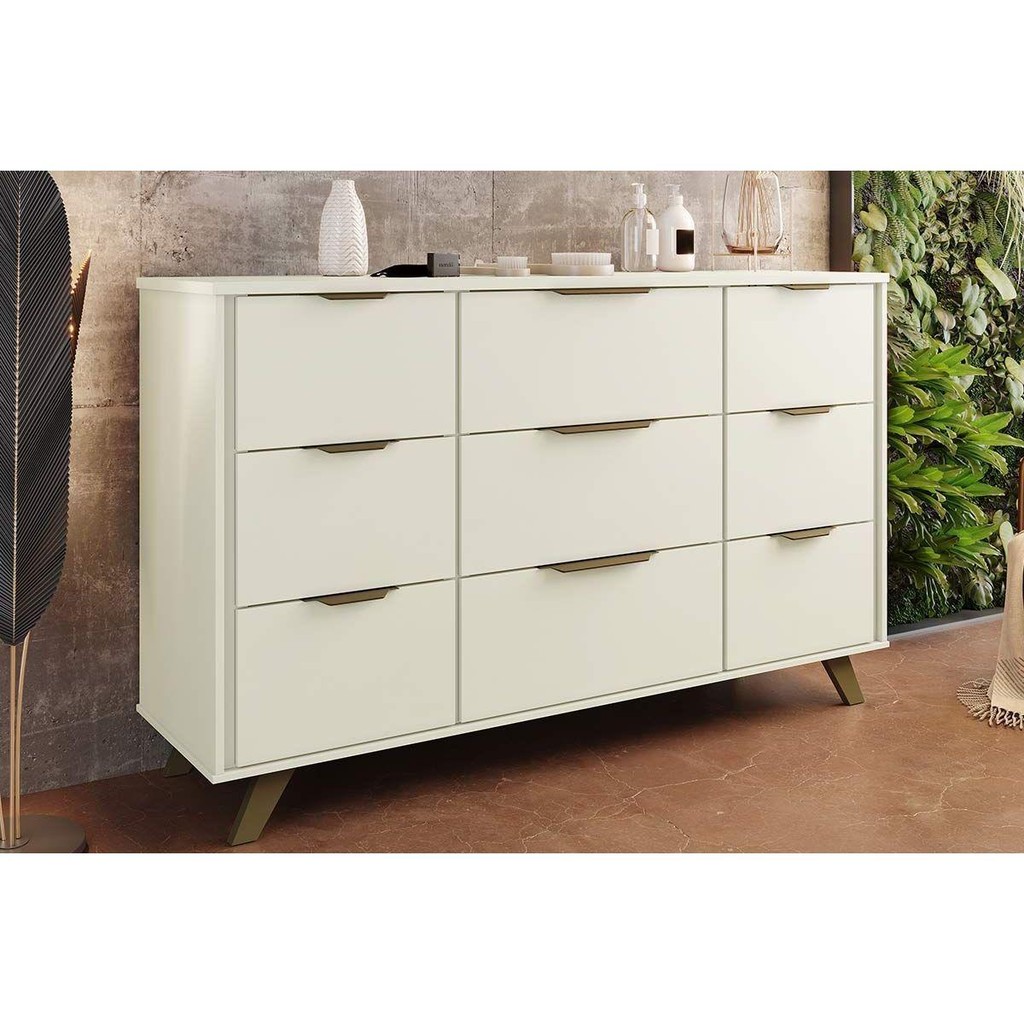 Cômoda de Quarto Olimpia c/ 9 Gavetas e Pés Off White - Europa em Oferta na Shopee