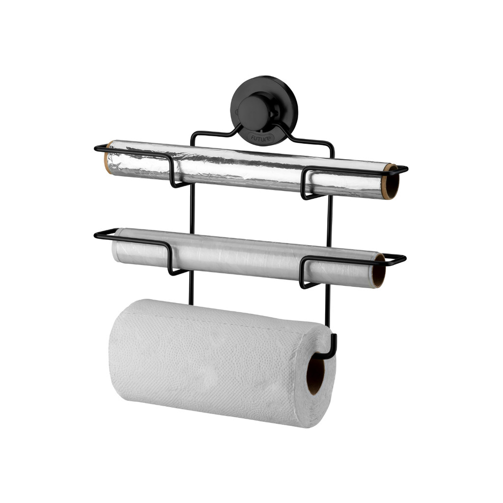 Porta papel toalha alumínio PVC preto fosco Future fixação por Ventosa 4018PT