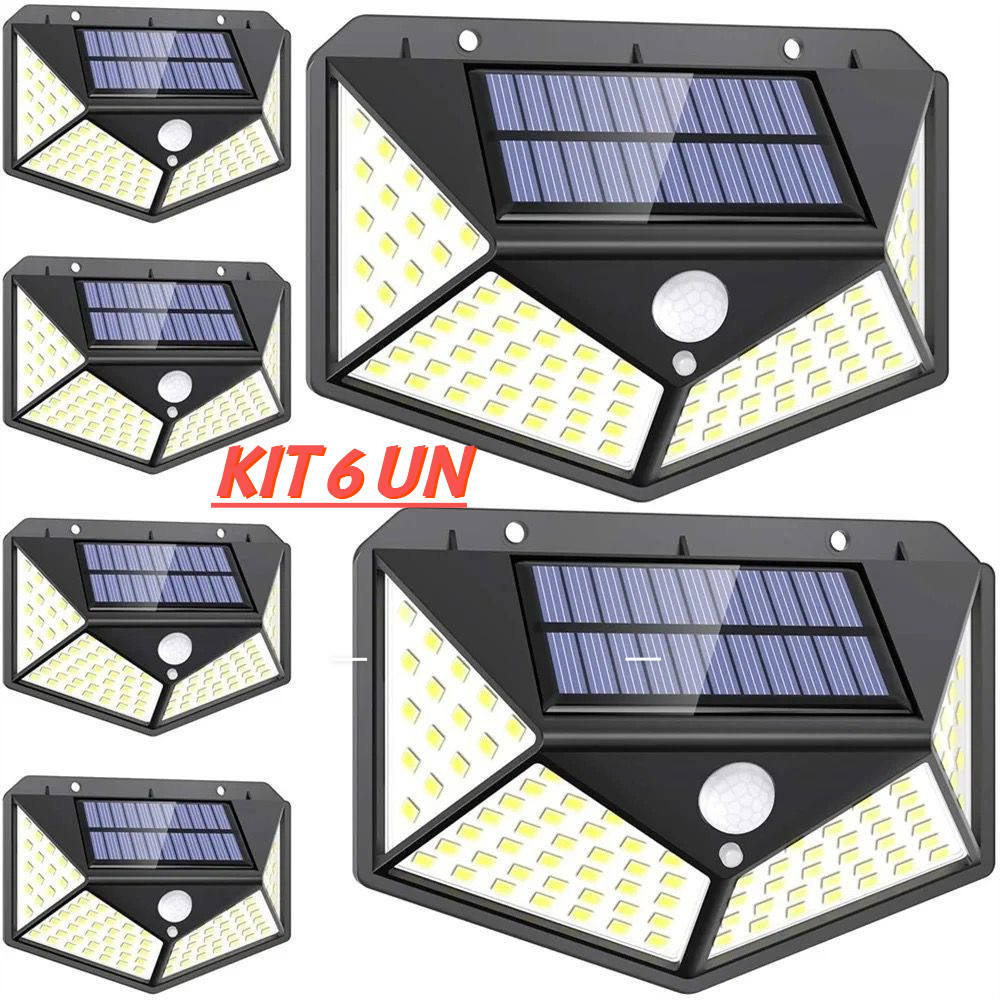 KIT 2/4/6 Peças Luminária Solar De Parede Refletor 100 Led Sensor Presença Movimento Prova D' Água Com 3 Funções em Oferta na Shopee