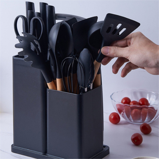 Kit 19 Peças, Jogo de Utensílios de Cozinha em Silicone Completo Antiaderente e Resistente ao calor