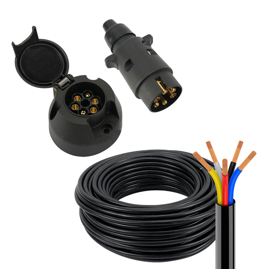 Kit Tomada Engate Reboque 6 Polos Macho Fêmea + Cabo PP 5x1m Resistente Vários Tamanhos Carretinha em Oferta na Shopee