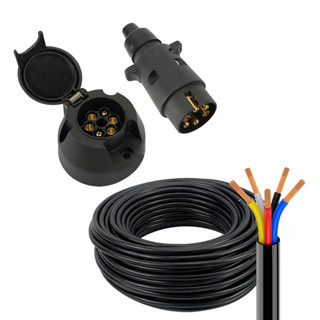 Kit Tomada Engate Reboque 6 Polos Macho Fêmea + Cabo PP 5x1m Resistente Vários Tamanhos Carretinha em Oferta na Shopee