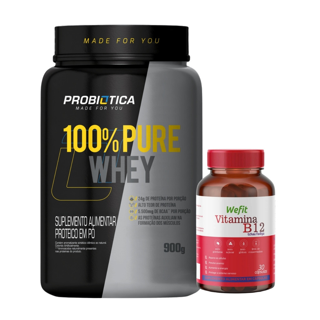 100% Pure Whey 900g Probiotica + Vitamina B12 C30 Cáps WeFit em Oferta na Shopee