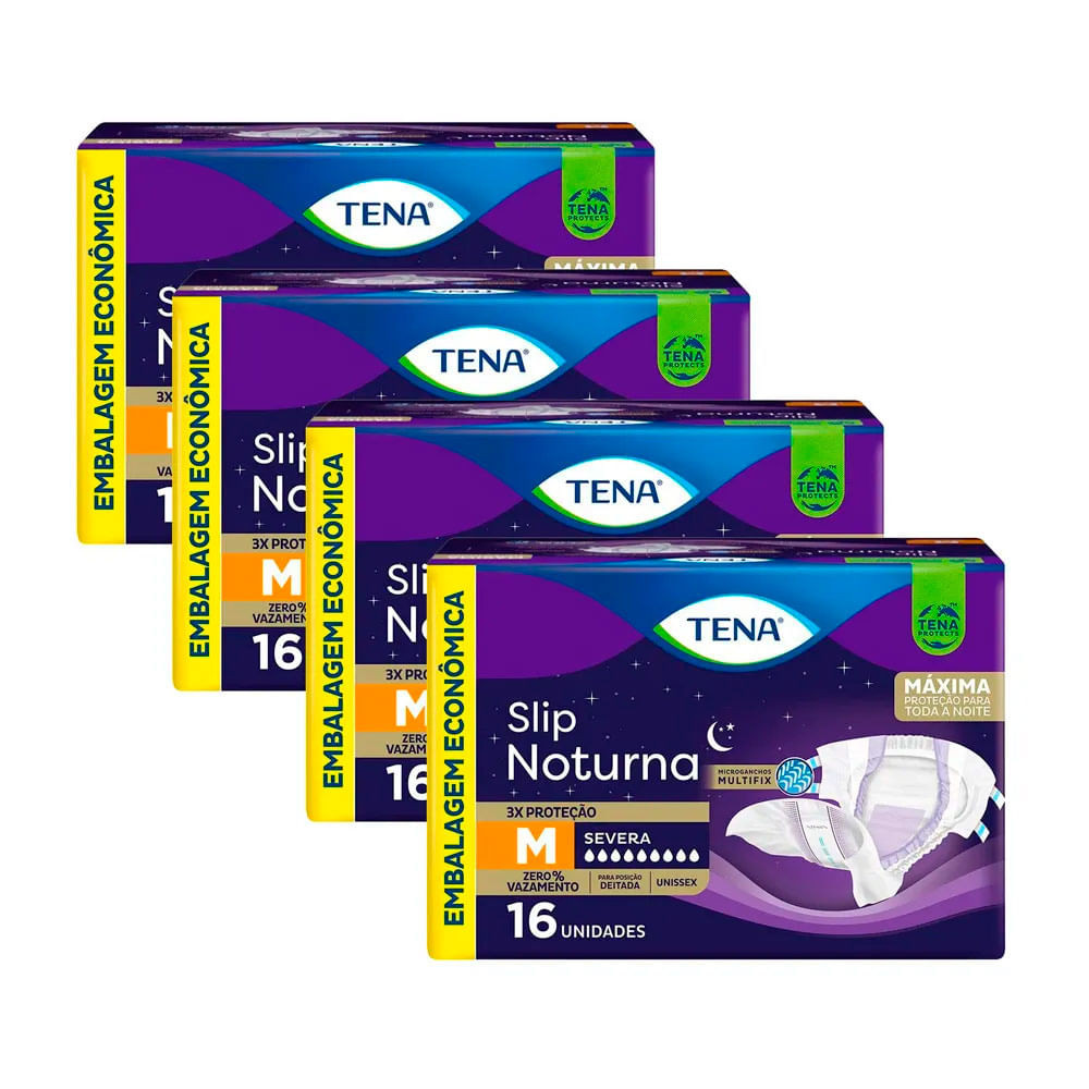Kit 4 Fralda Geriátrica Tena Slip Noturno M 16 Unidades Descartáveis cada - Health