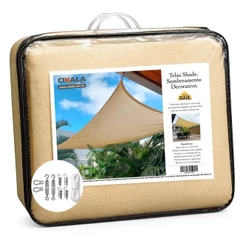 Tela Shade Areia 2x3 Metros Decorativa + Kit Instalação Cobertura Externa com Sombreamento
