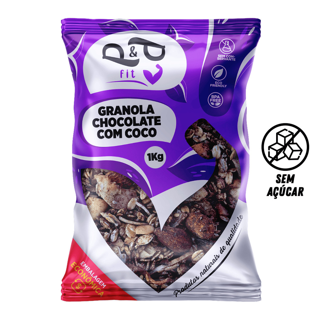 Granola Chocolate com Coco 1kg Sem Açúcar – Crocante- P&P - Food & Beverages