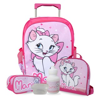 Kit Mochila Escolar Gatinha Marie Feminina Infantil de Rodinhas Tam G em Oferta na Shopee