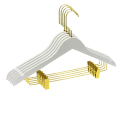50 Peças Cabide de Madeira Branco com Presilha Dourado Ouro Luxo Adulto