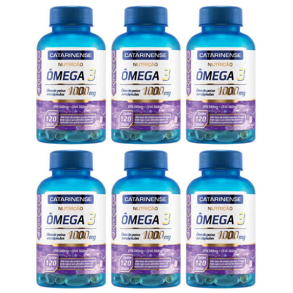 Kit com 6 Nutrição Ômega 3 Óleo de Peixe em cápsulas Com 1000mg Catarinense Com 120 Cápsulas