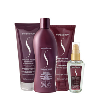 Kit Senscience True Hue Violet Shampoo Condicionador Máscara 200 e Óleo (4 produtos) em Oferta na Shopee