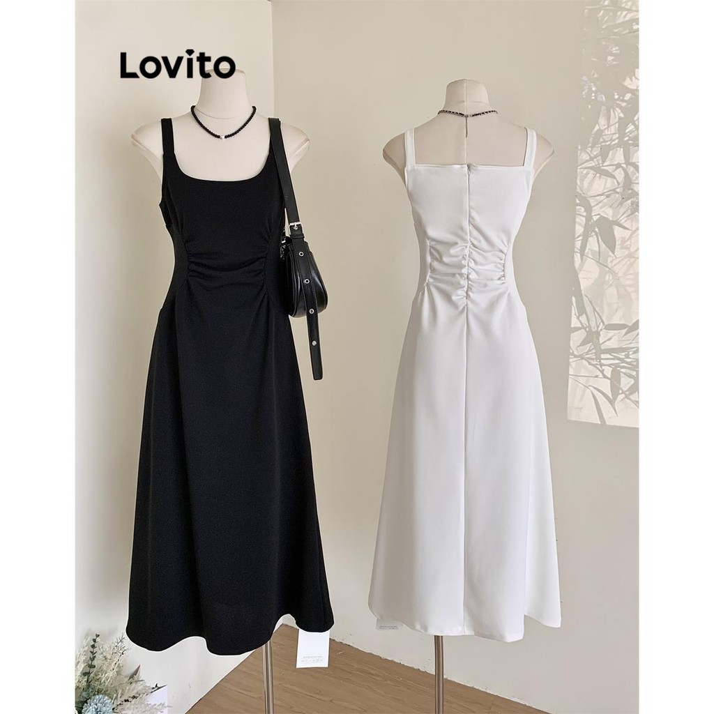 (Trendy) Lovito Vestido Simples com Pregas para Mulheres LNE57515 - Women Clothes