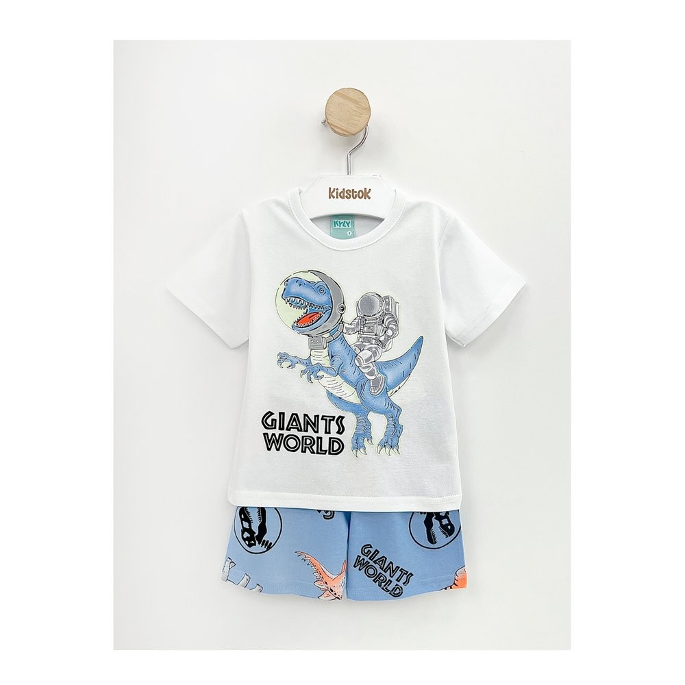 Pijama Menino Camiseta e Bermuda Dino Astronauta Brilha no Escuro - Kyly - Baby & Kids Fashion
