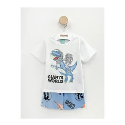 Pijama Menino Camiseta e Bermuda Dino Astronauta Brilha no Escuro - Kyly