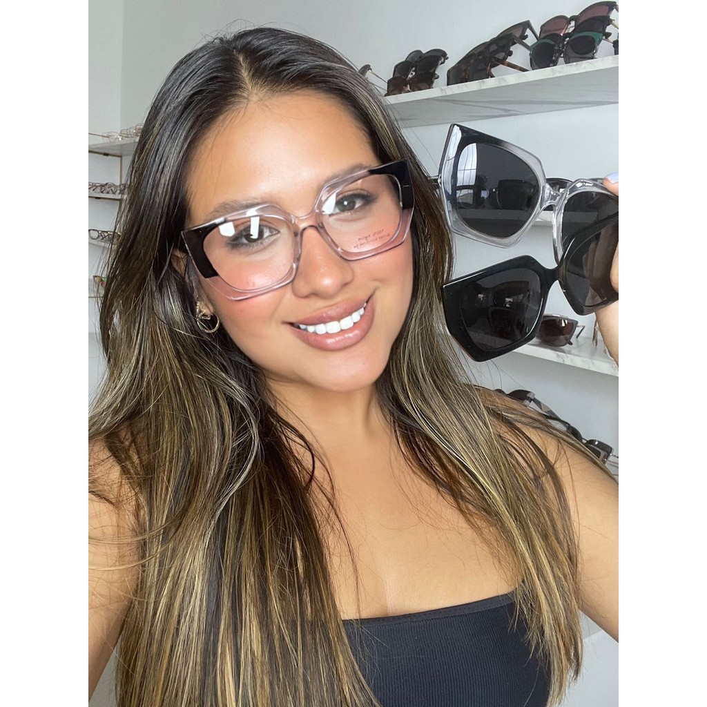 Armação De Óculos Feminino  Com Clipon 3 Em 1 Em Acetato Quadrado em Oferta na Shopee
