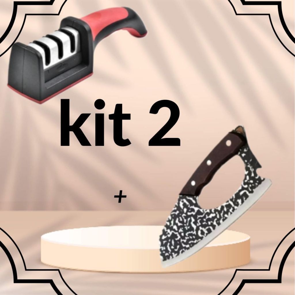 Imagem kit lnox Profissional Cabo King Artesanal Churrasco Cozinha+Afiador Amolador De Facas Em Aço Inox