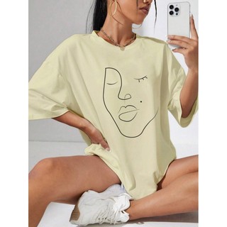 Camiseta Desenho Estampa Grafica Contorno Mulher Rosto Boca Life Style Aesthetic Oversized