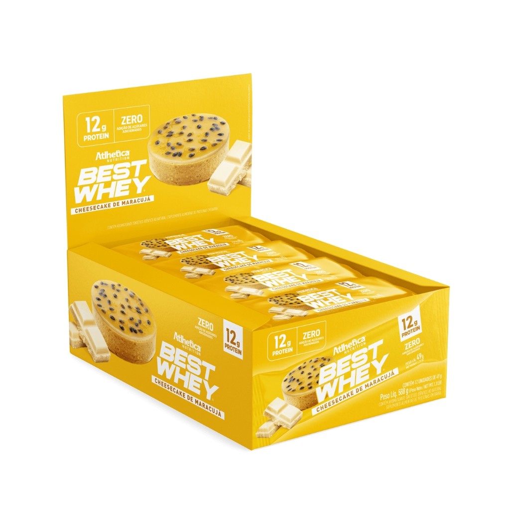 Kit 12 Best Whey 49g Cheesecake Maracujá Atlhetica 12g Prot