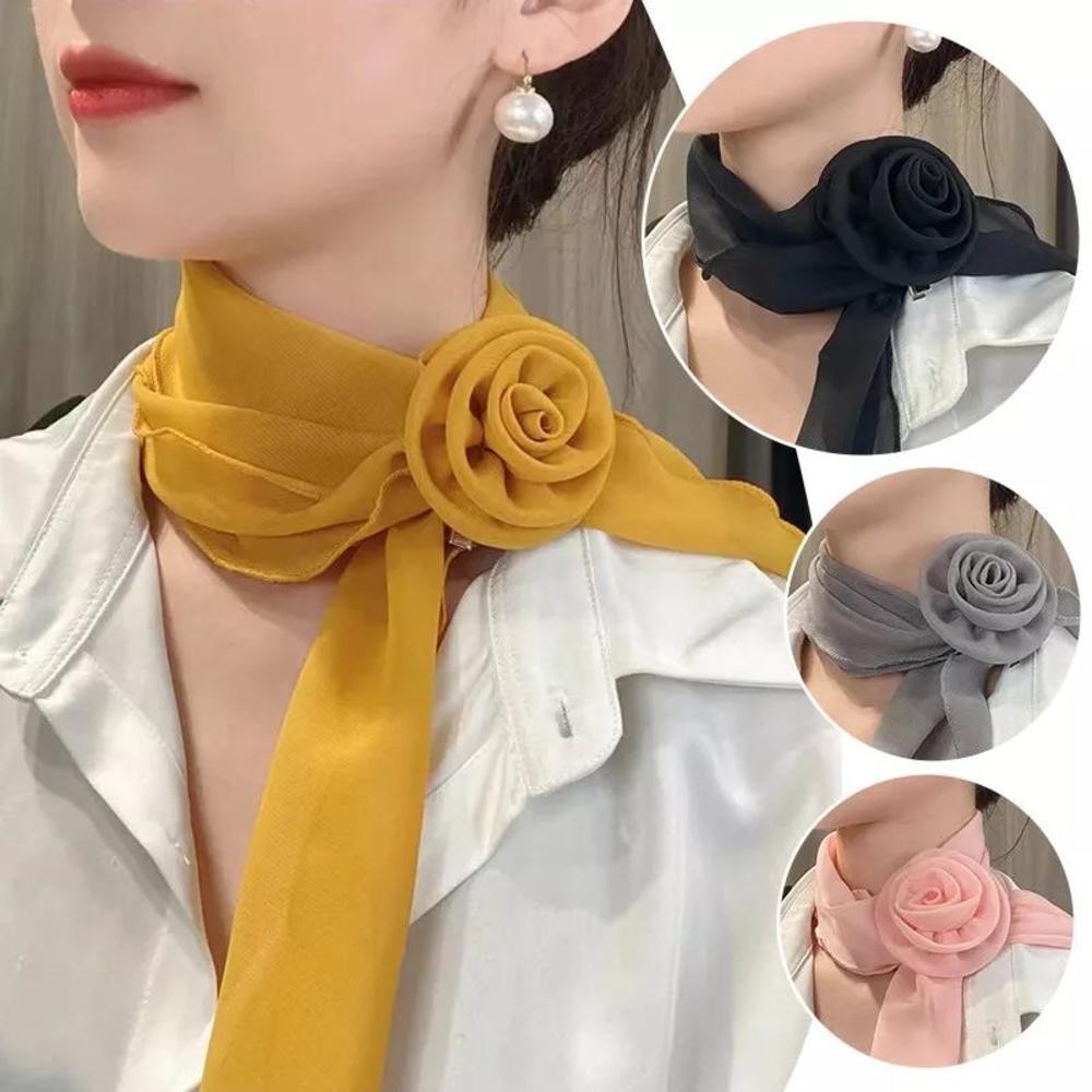 Lenço Feminino Destacável De Chiffon Com Flor Rosa – Longo E Elegante , Fita De Cabelo Versátil De Pescoço em Oferta na Shopee