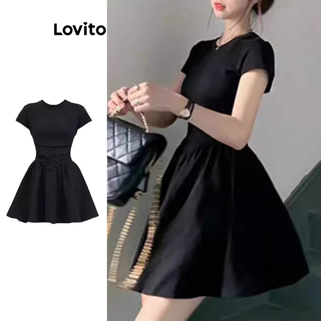 Lovito Vestido drapeado liso casual para mulheres LNA77430 - Women Clothes
