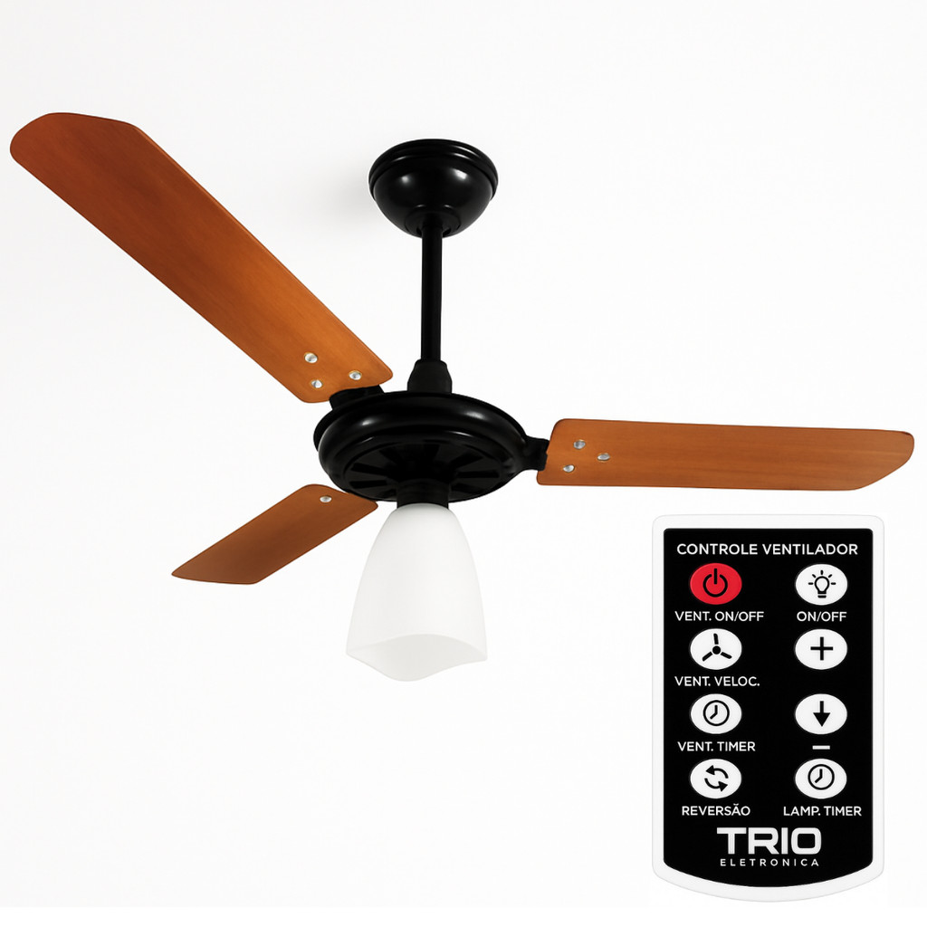 KIT VENTILADOR TETO VENTEX RICO 127V PRETO + CONTROLE REMOTO