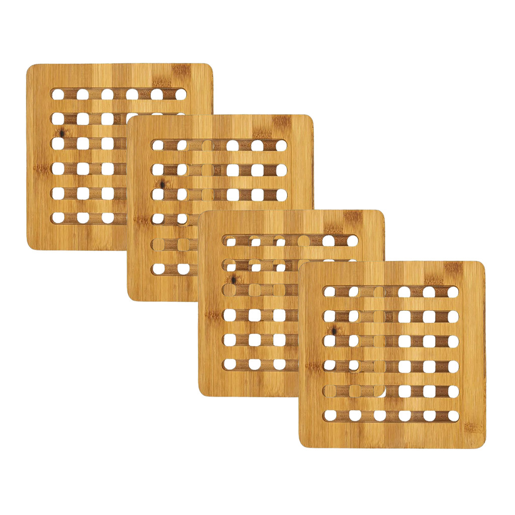 Kit 3 Descansos Protetor Apoio De Panela Bambu Quadrado 15cm Mesa Posta	