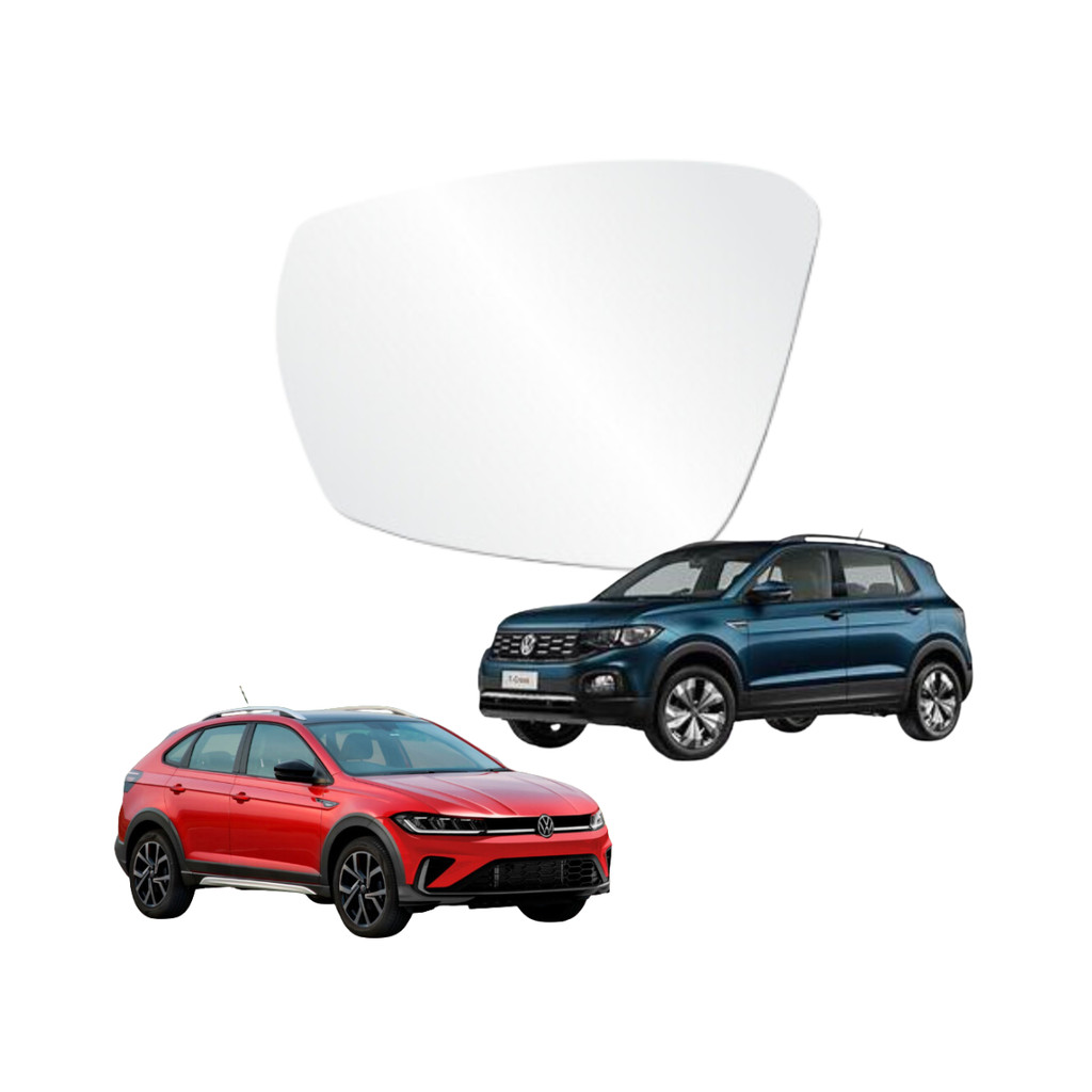Lente Retrovisor Sem Base Superior Metalizada Lado Esquerdo T-Cross 2019 a 2025 Polo Virtus Nivus 2022 a 2025