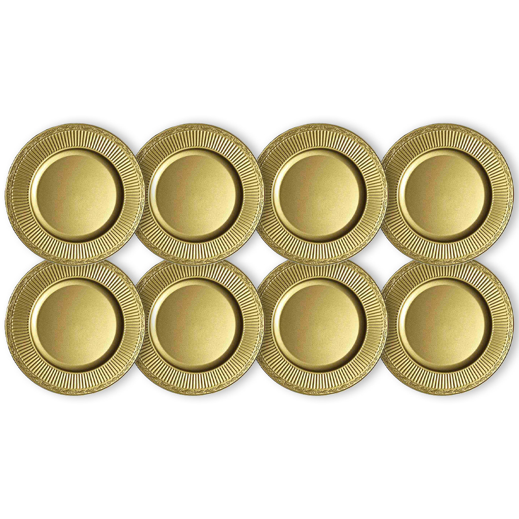 Kit 8 Un Sousplat Redondo Dourado Polipropileno 33Cm Rafimex
