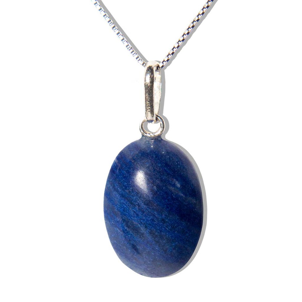 Colar Cabochão Oval Pedra Quartzo Azul 20mm Pino Prata 950