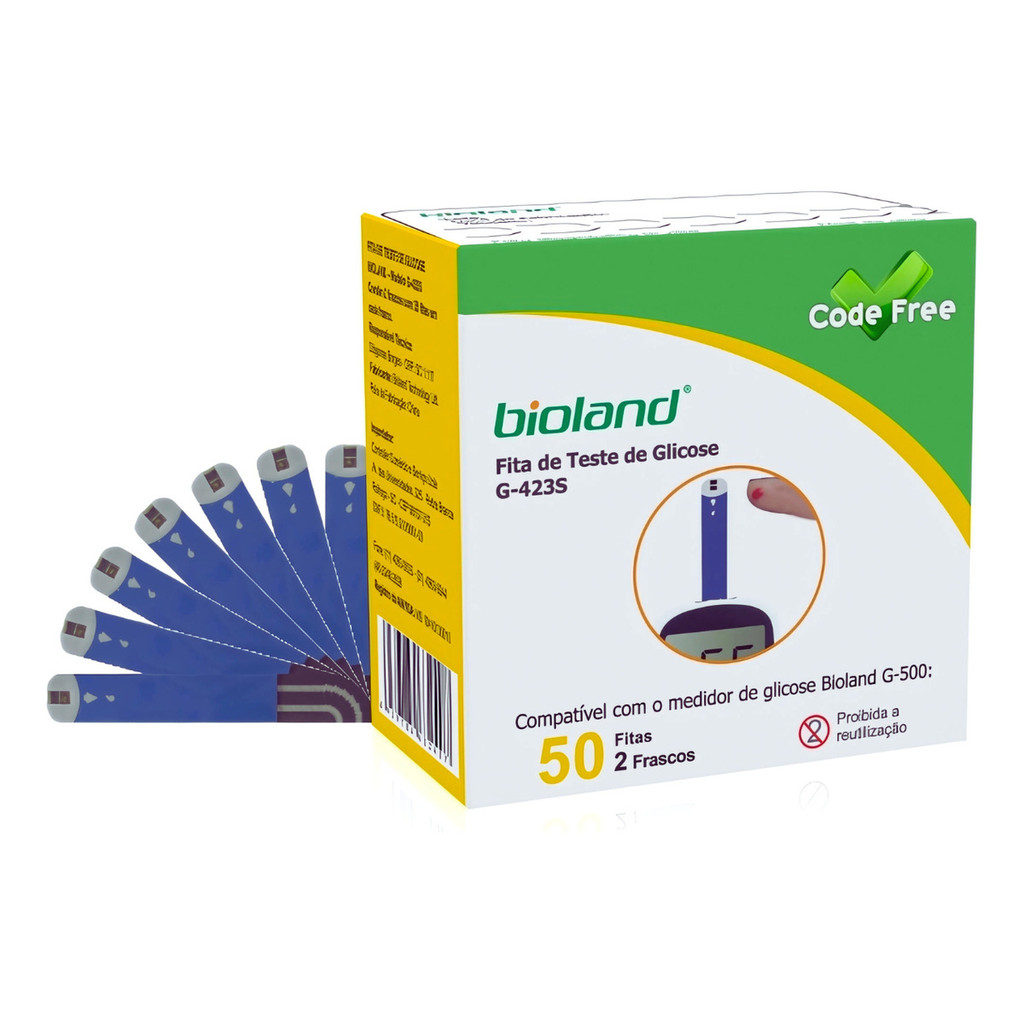 Tira Fita Glicose Bioland G-423s Code Free C/50 Unidades