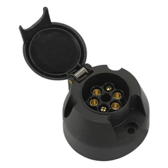 Tomada Engate Reboque 6 Polos Fêmea Preto Bivolt Conector Cobre Completa Carretinha Carreta