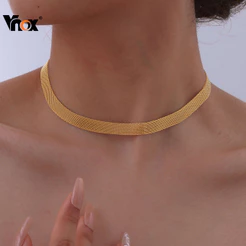 Vnox Malha Corrente Colar Para Mulheres Aço Inoxidável Anti-Alergia Gargantilha Jóias Presente De Festa
