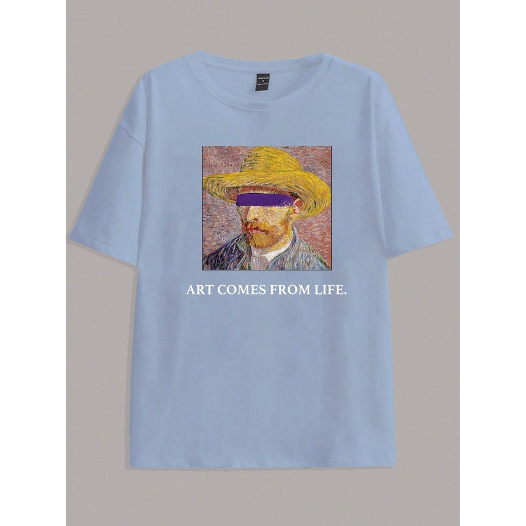 Camiseta Tumblr Van Gogh Estampa Arte Vem Vida Azul Bebe T-Shirt Feminina Vintage Aesthetic Longline