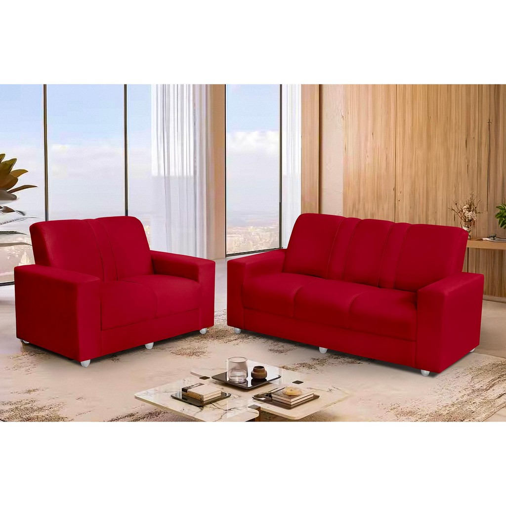 Conjunto Sofá 1,74 x 1,24m 3 e 2 Lugares Suede Roma Vermelho