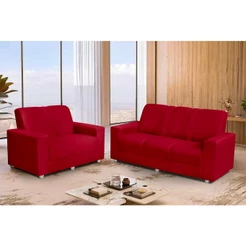 Conjunto Sofá 1,74 x 1,24m 3 e 2 Lugares Suede Roma Vermelho